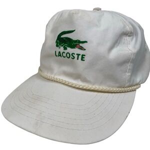 Vintage Lacoste White Rope Snapback Hat Crocodile Velvet Logo Retro Cap 90s 80s